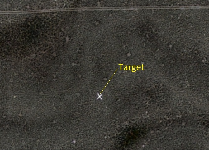 satellite orthophoto showing a clear ground survey target Figure 2b: The target is clearly visible in the 50cm resolution satellite photo.