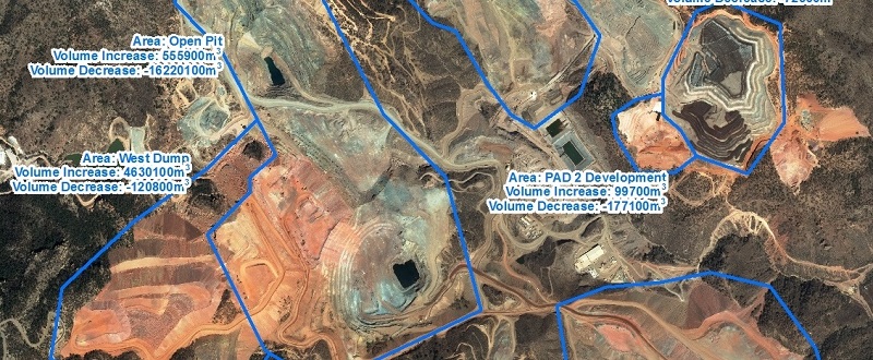 Satellite image with mining volumes