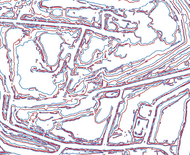 Bird’s eye view of toes and crests over a mine site