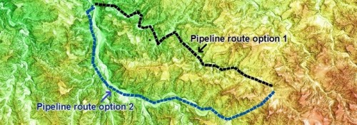 Surface topography image and pipeline routes