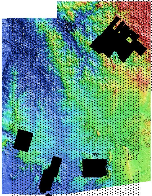 Colour image of a one meter PhotoSat survey grid produced from the WorldView-1 satellite photos