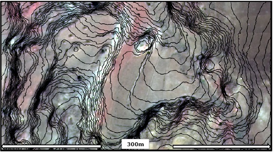 WorldView-3 color image with 50cm contours from the PhotoSat WorldView-3 survey of the Eritrea test area.