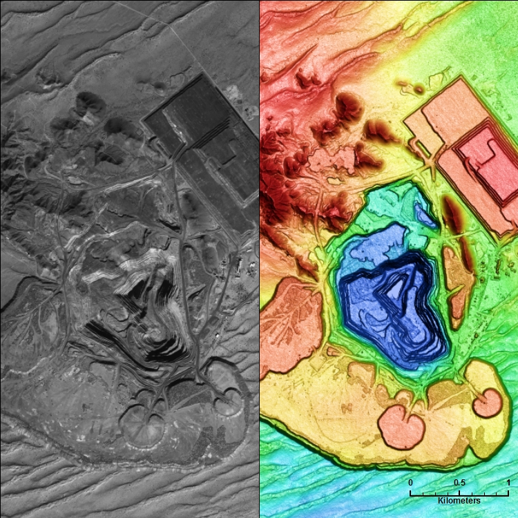 50cm WorldView-1 satellite photo & PhotoSat's elevation image over the same area: Image copyright DigitalGlobe