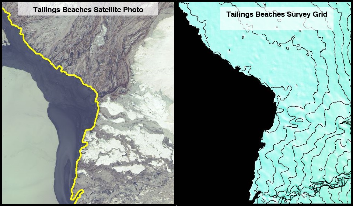 Oil sands satellite survey tailings pond beach Oil sands satellite survey tailings pond beach