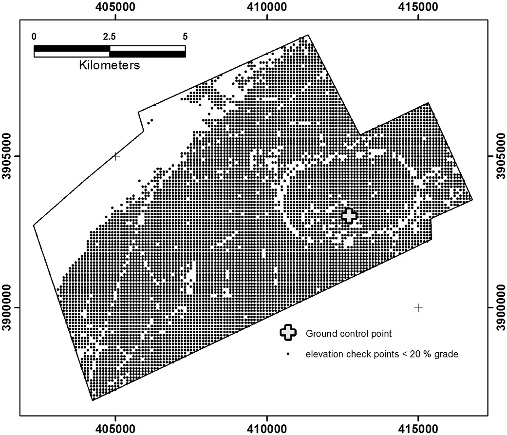 Elevation checkpoints for areas with slopes of less than 20% grade.