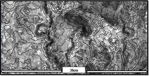 PRISM colour image with 5.0m contours from the PhotoSat PRISM map of the Eritrea test area.