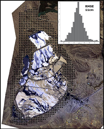 Elevation Survey 2 This PhotoSat mine tailings survey matched the survey checkpoints to a standard deviation (RMSE) of 11 cm
